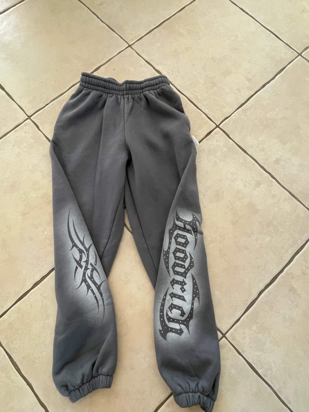 Gray Graphic Track Joggers with Script Detail